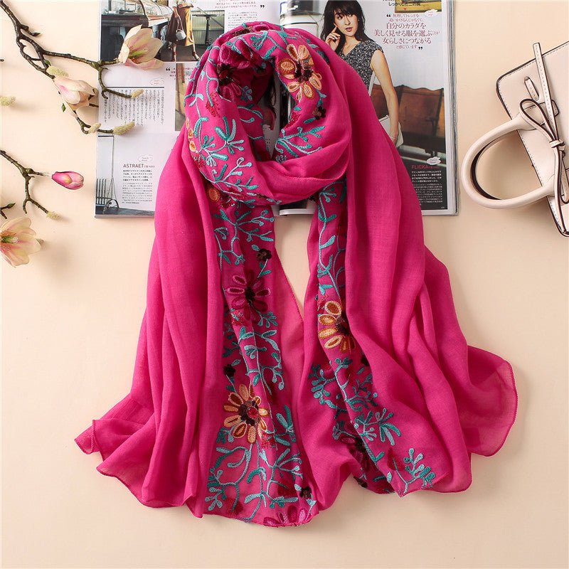 Embroidered cotton scarf