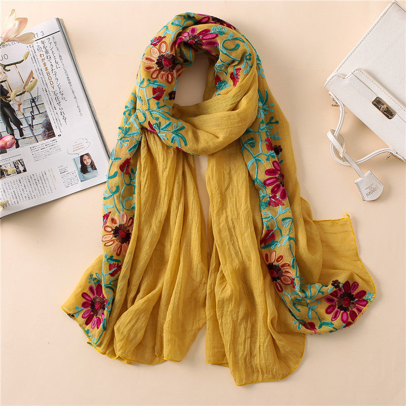Embroidered cotton scarf