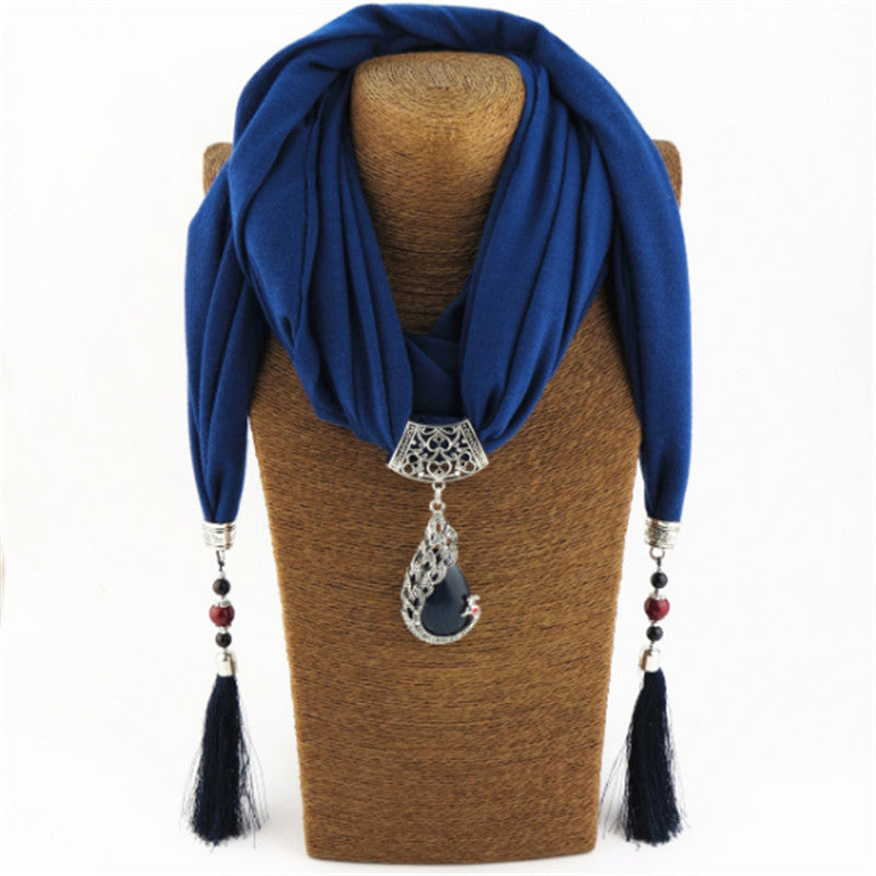New Ceramic Beads Tassel Peacock Stone Pendant Scarf For Women Charm Boho Fashion Jewelry
