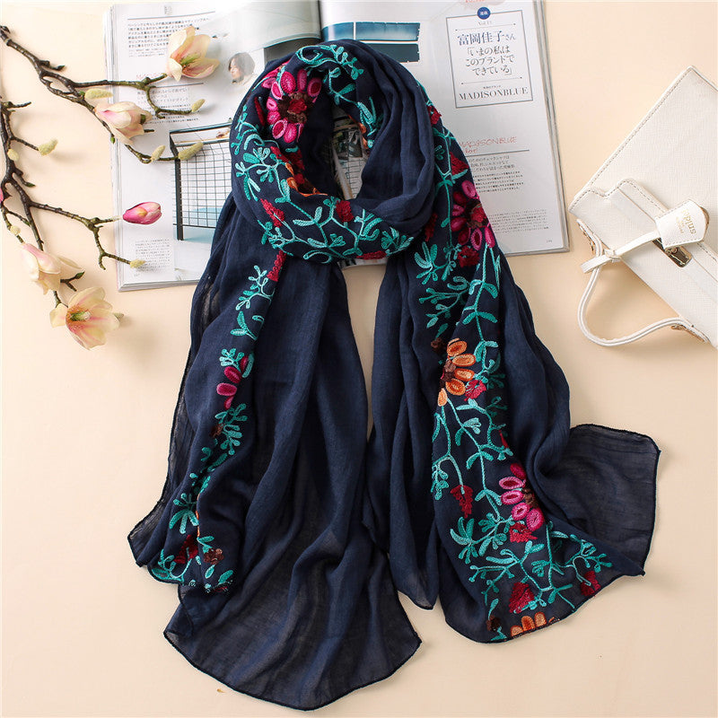 Embroidered cotton scarf