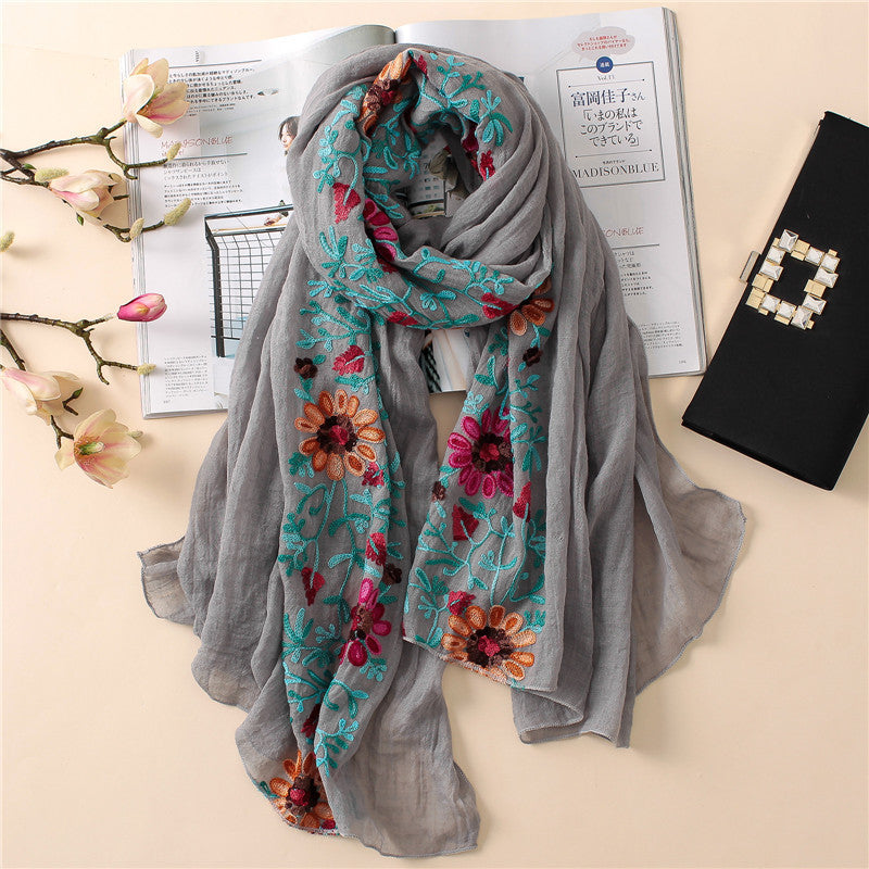Embroidered cotton scarf