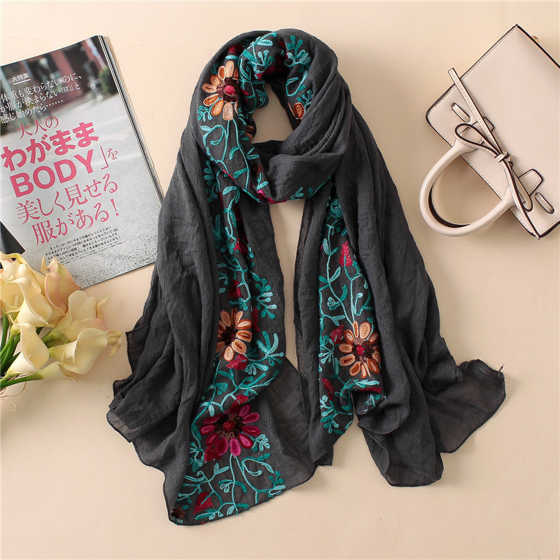 Embroidered cotton scarf