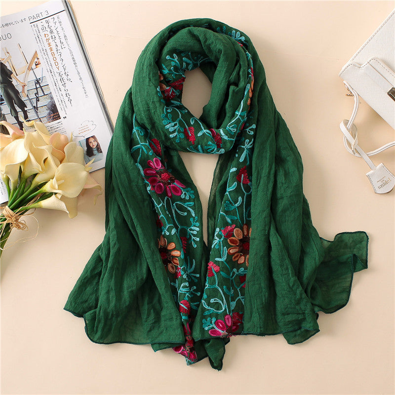 Embroidered cotton scarf