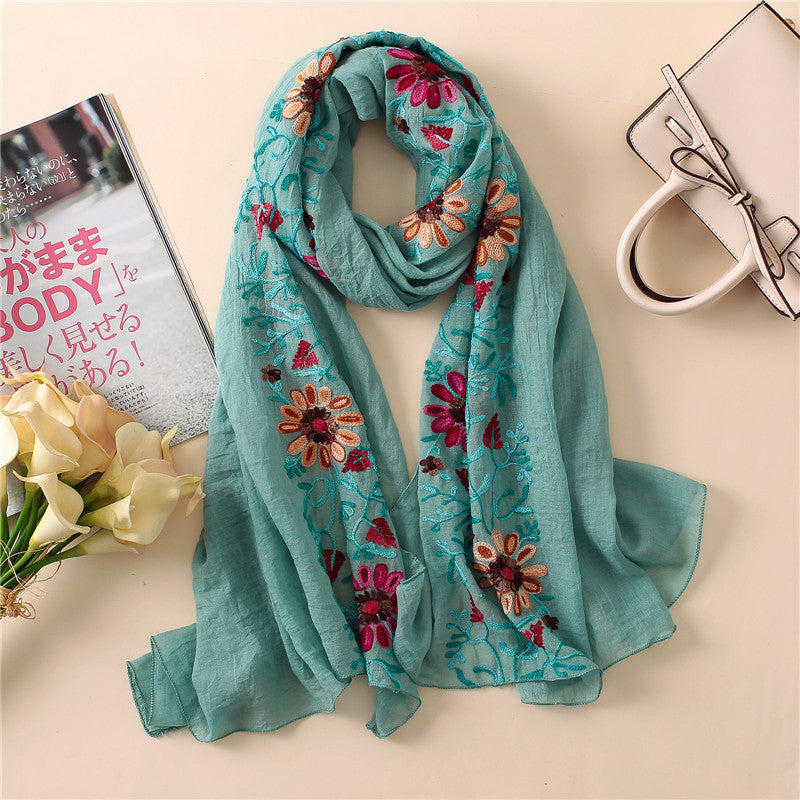 Embroidered cotton scarf