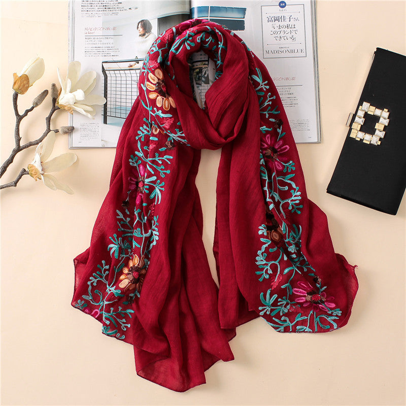 Embroidered cotton scarf