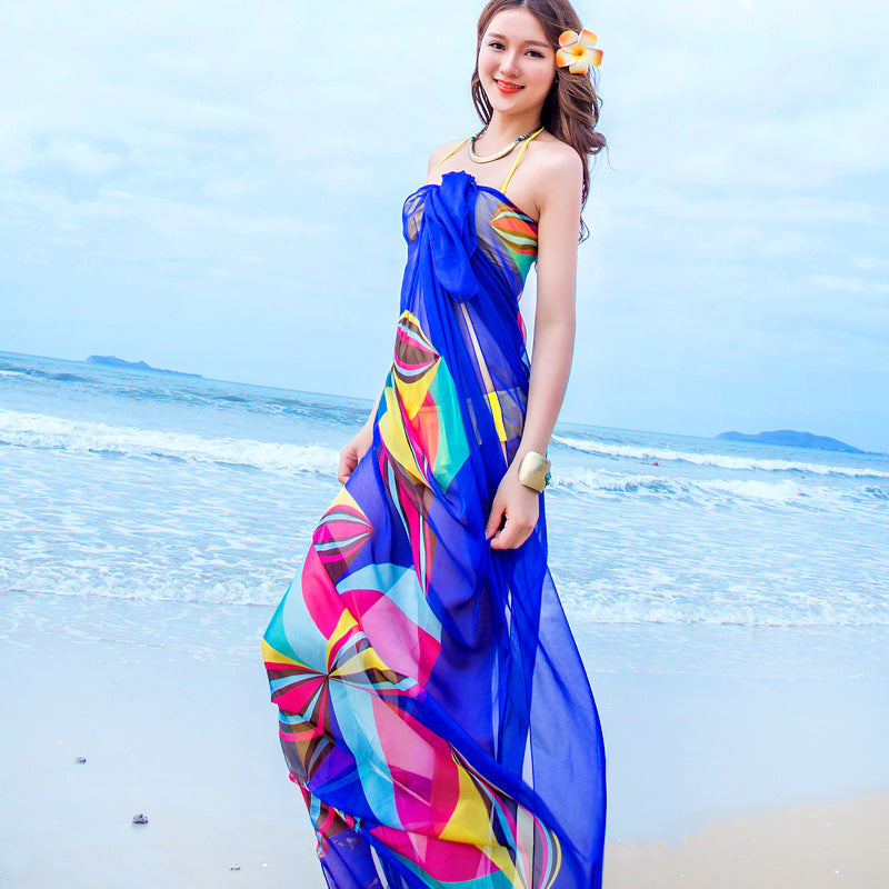 Silk Scarf Super Long Printed Scarf Sun Protection