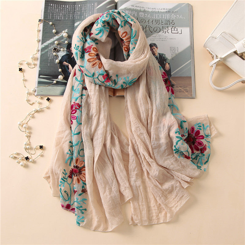 Embroidered cotton scarf