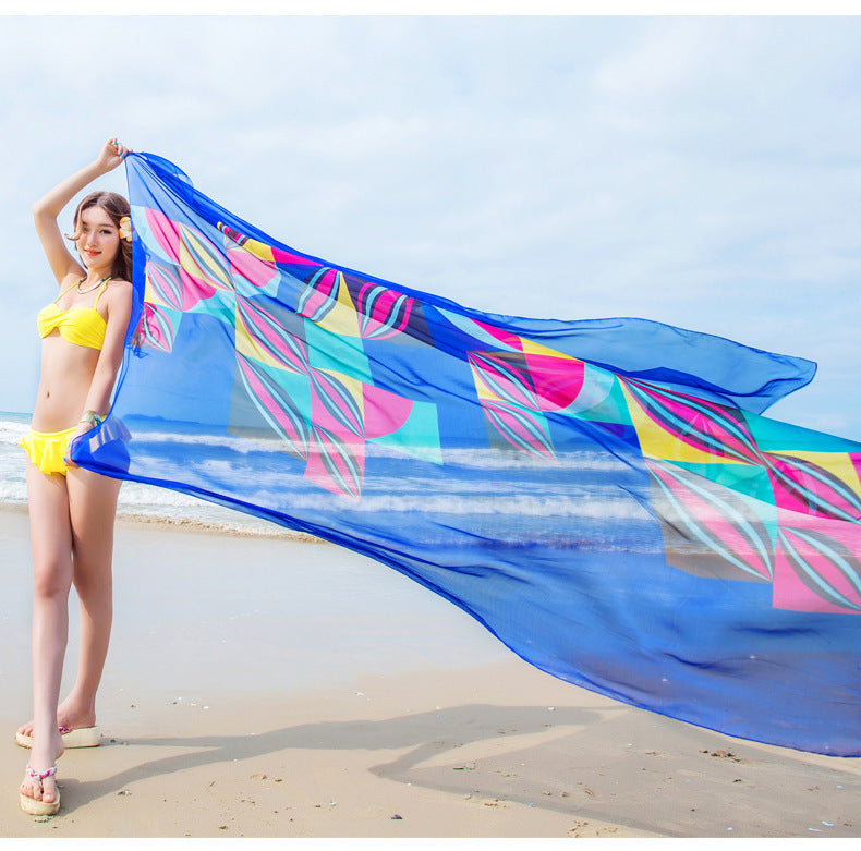 Silk Scarf Super Long Printed Scarf Sun Protection