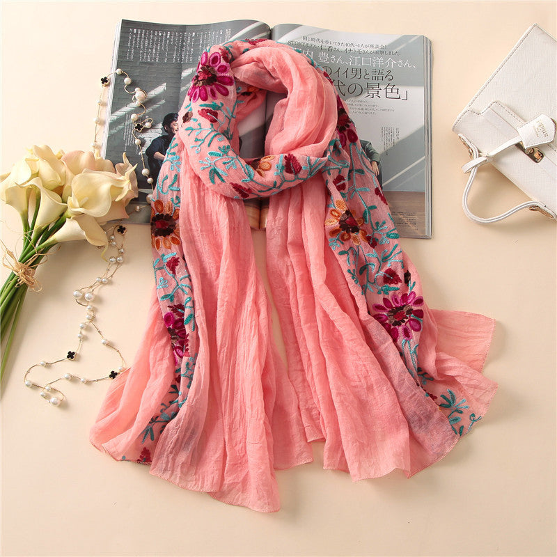 Embroidered cotton scarf