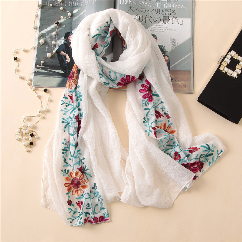 Embroidered cotton scarf