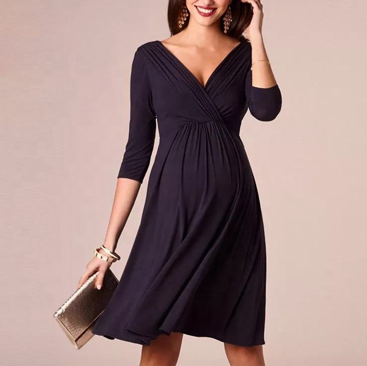Women's Faux Wrap Maternity Dress with Adjustable Belt V Neck Breastfeeding Pregnancy Dresses Casual Nursing Dress