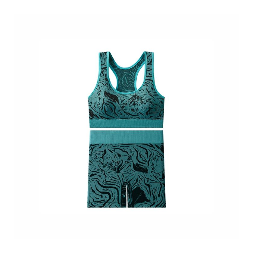 Women's New Yoga Active Wear Set Sports Bra with Wide Shoulder Straps Printed Pattern Two-Piece Yoga Set