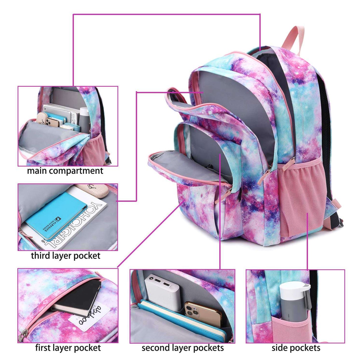 Waterproof Travel Zip Backpack Women's Casual Backpack Large capacity student school bag