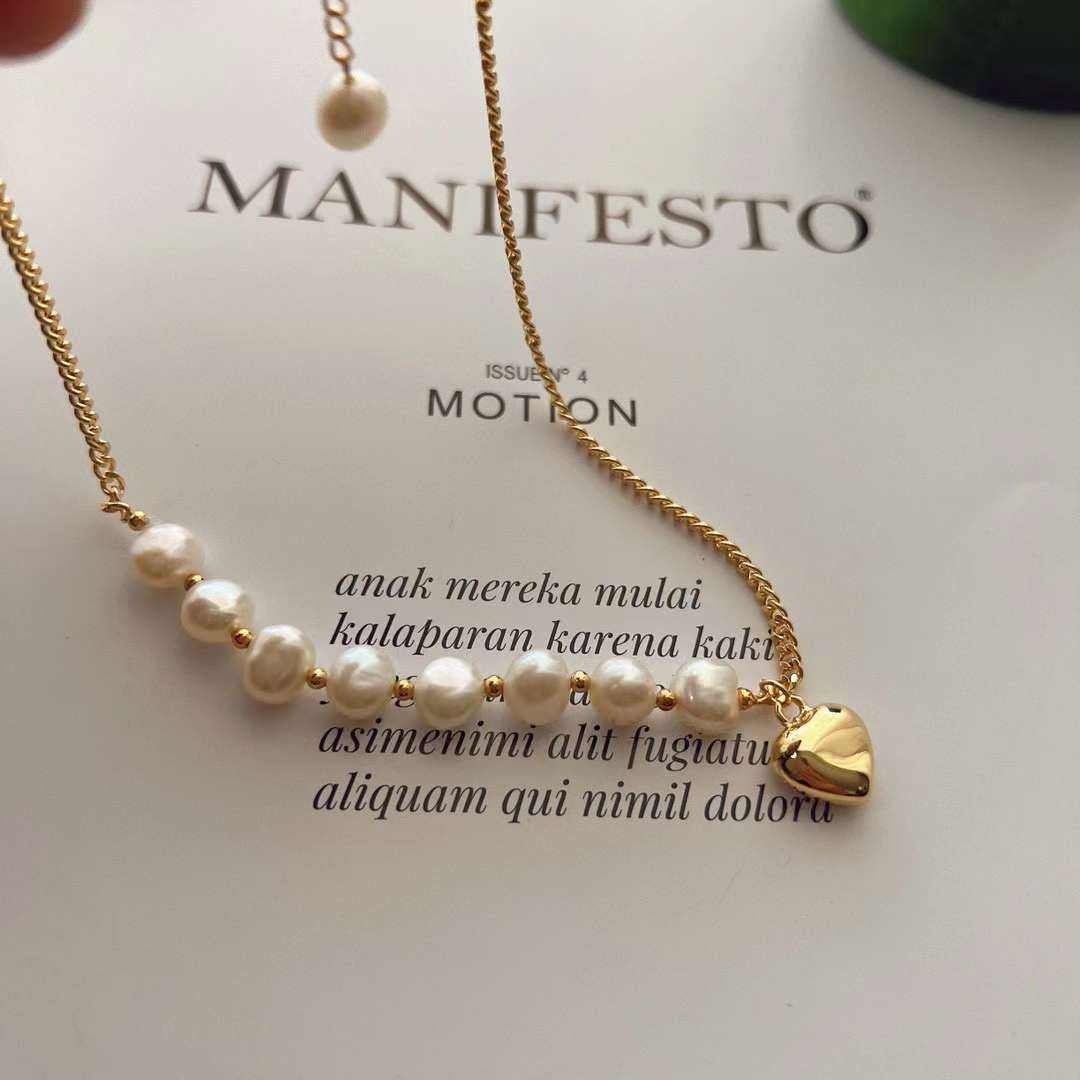Baroque Love Collar Chain 7-8MM Natural High Quality Baroque Necklace Love Pearls look Jewelry