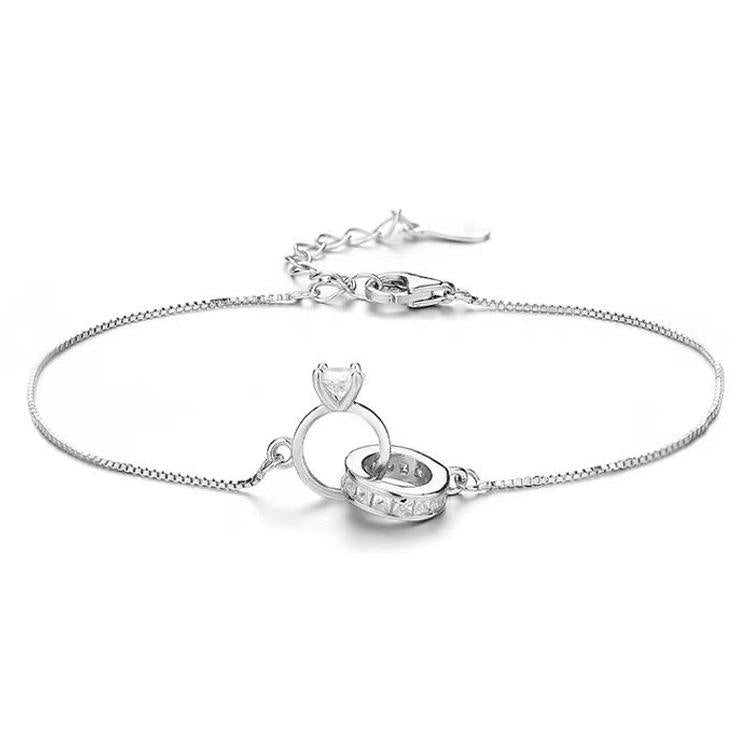 Silver Geometric Double Ring One Carat Mosang Stone Bracelet For Women