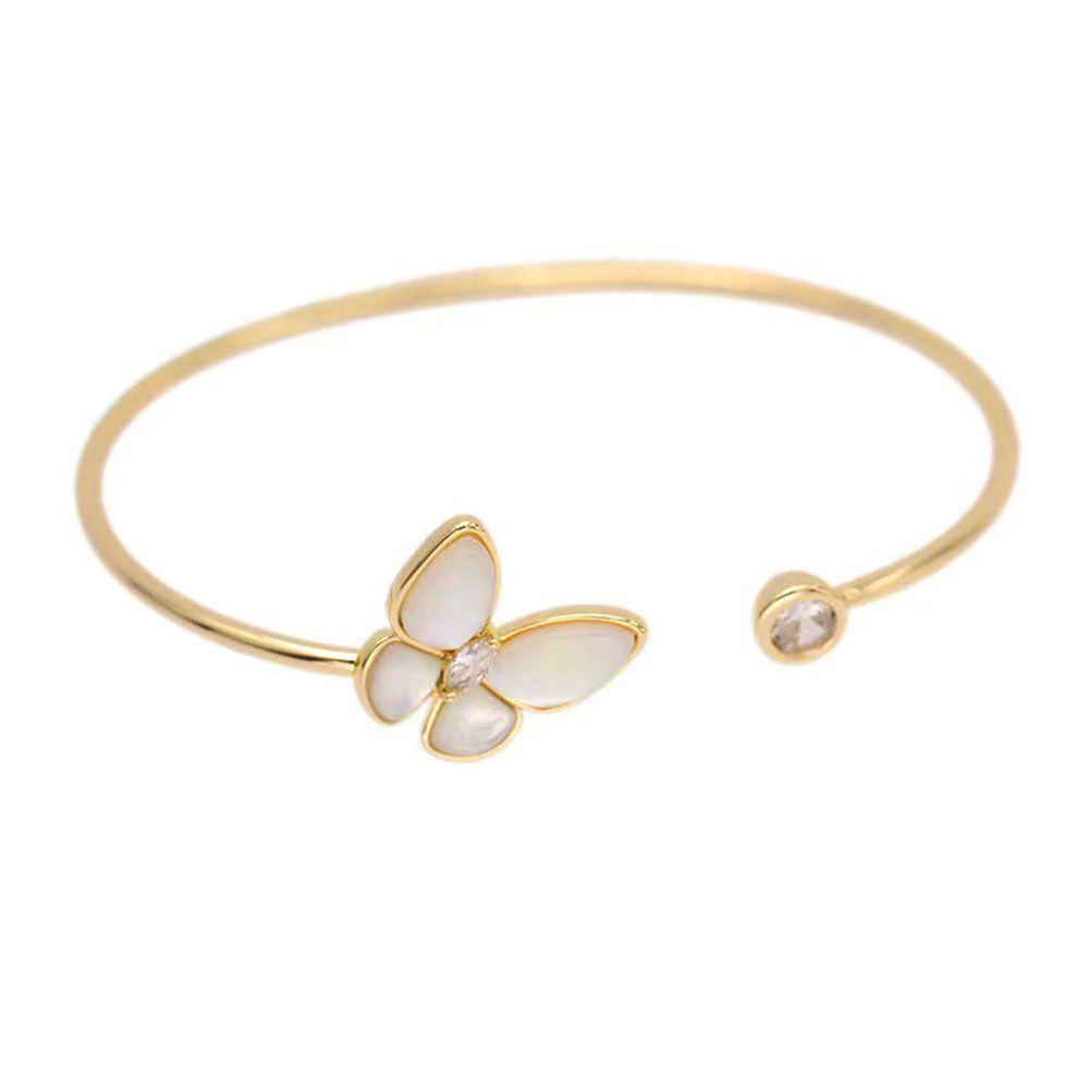 Gold Plated White Shell Pearl Butterfly Open Bangle And Bracelets For Women