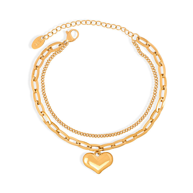 Fashion Stainless Steel Beaded Bracelets with Gold Plating Charms Love Pendant Bracelet for Women