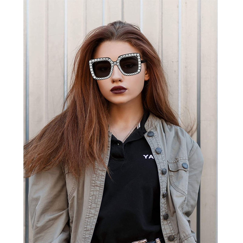 Fashion Rhinestone Square Eyeglasses Frames Shades Women Colorful Eyewear Ladies Sunglasses