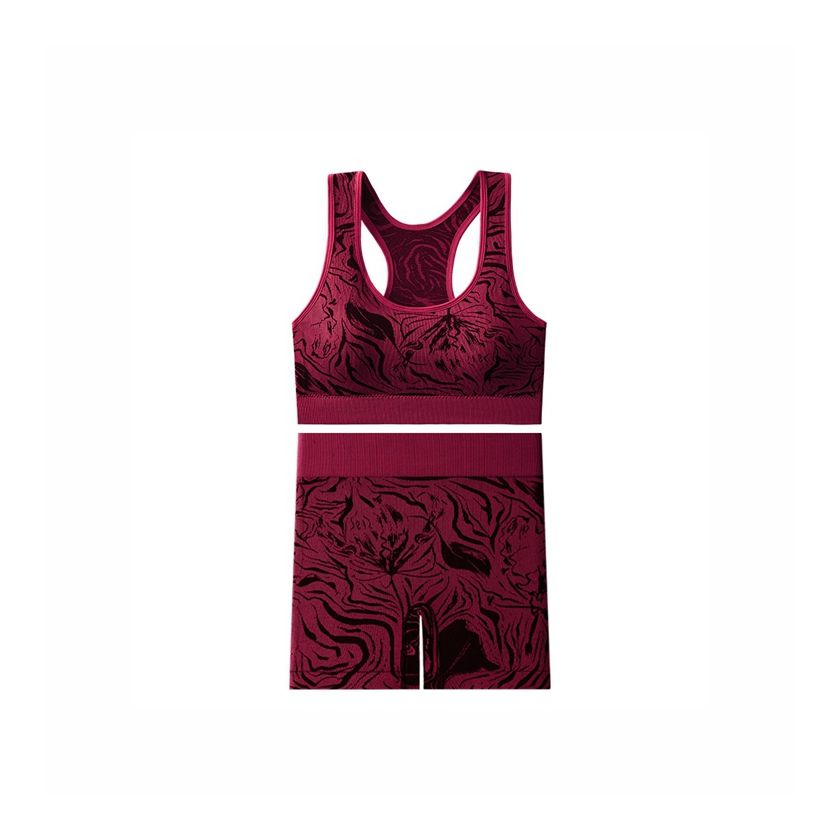 Women's New Yoga Active Wear Set Sports Bra with Wide Shoulder Straps Printed Pattern Two-Piece Yoga Set