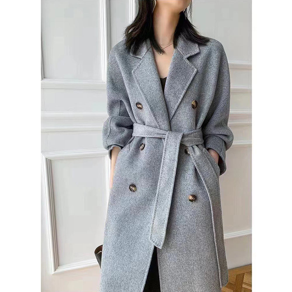 High Quality Fall Winter Coats For Women Custom Double Wool Jackets Solid Turn Down Collar Long Coat For Ladies
