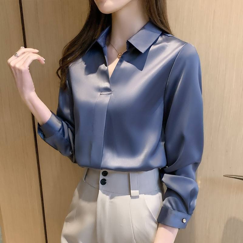 Hot Spring Autumn Solid Long Sleeve Chiffon Blouse Shirt Turn Down Collar Office Blouse