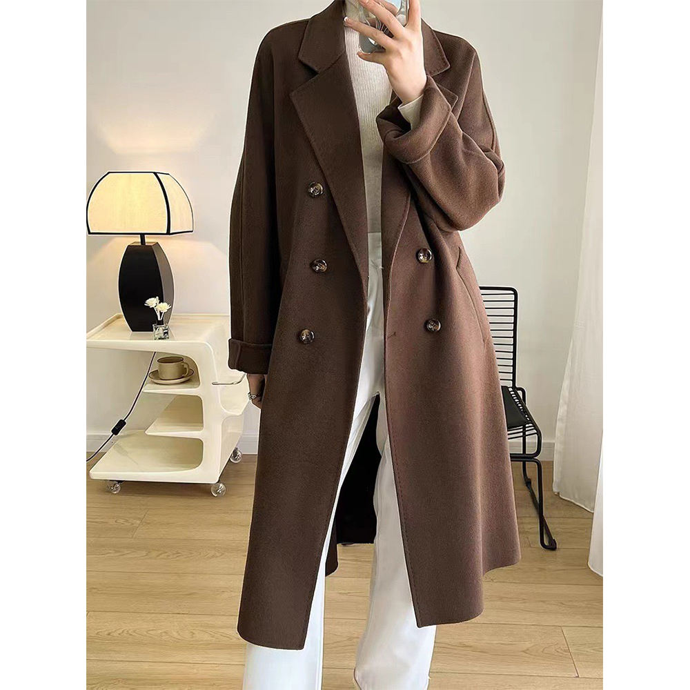 High Quality Fall Winter Coats For Women Custom Double Wool Jackets Solid Turn Down Collar Long Coat For Ladies