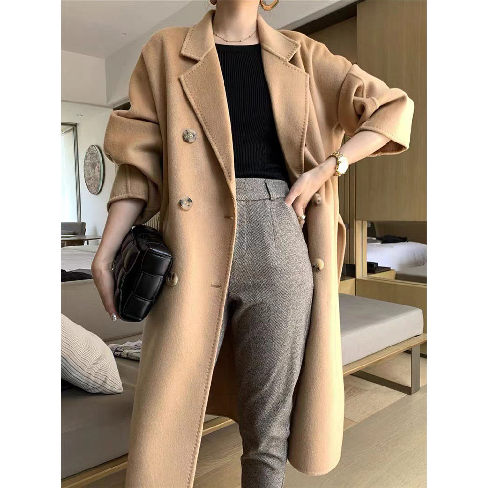 High Quality Fall Winter Coats For Women Custom Double Wool Jackets Solid Turn Down Collar Long Coat For Ladies