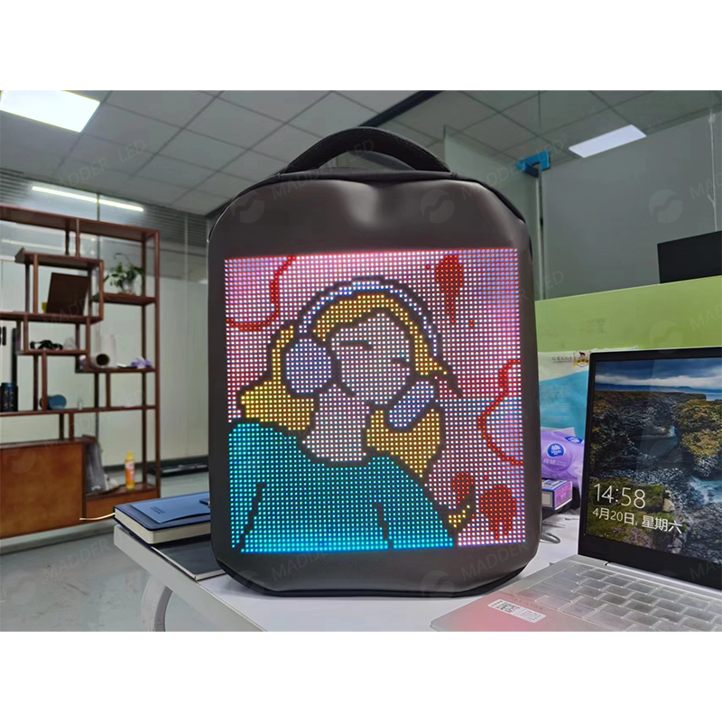Unisex LED Display Backpack with USB Waterproof Digital Advertising Screen Fashionable Cartoon Pattern for School Use