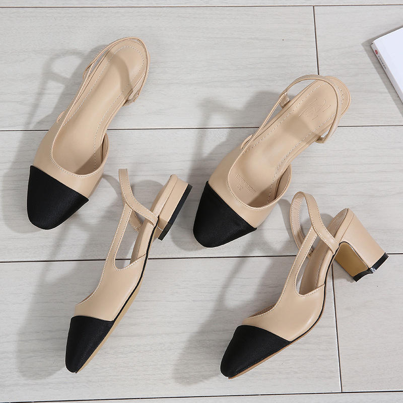 Stiletto Women Stitching Color Square Toe Pu Sandal