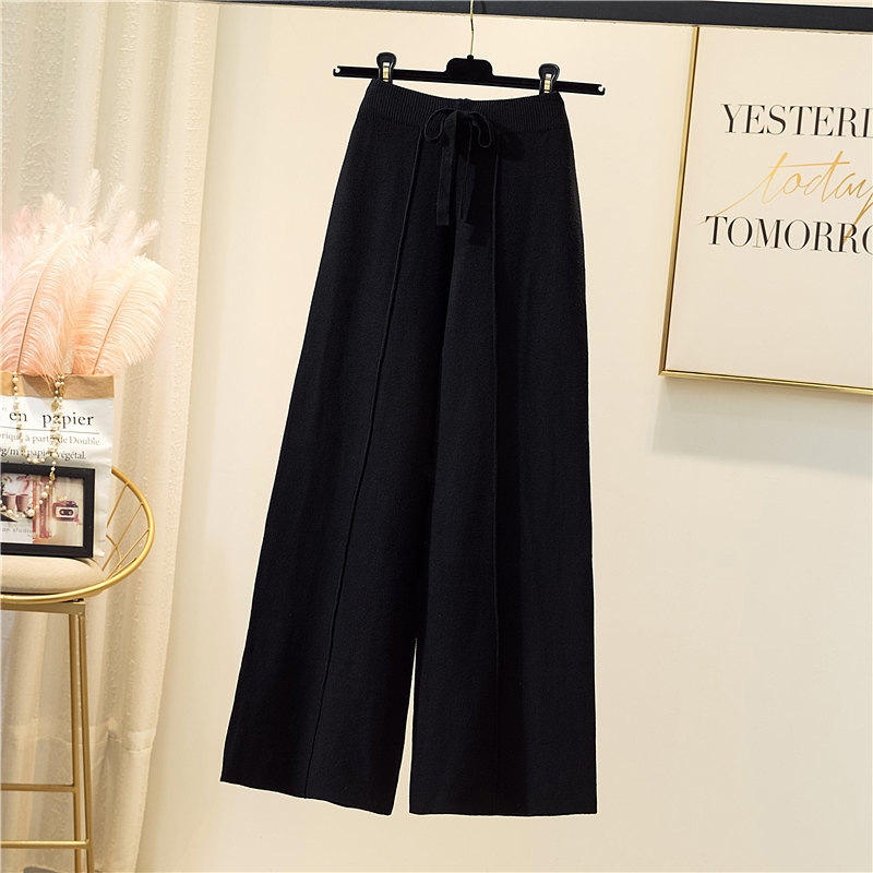Classical ladies autumn new arrival high waist loose leg solid soft wool pants
