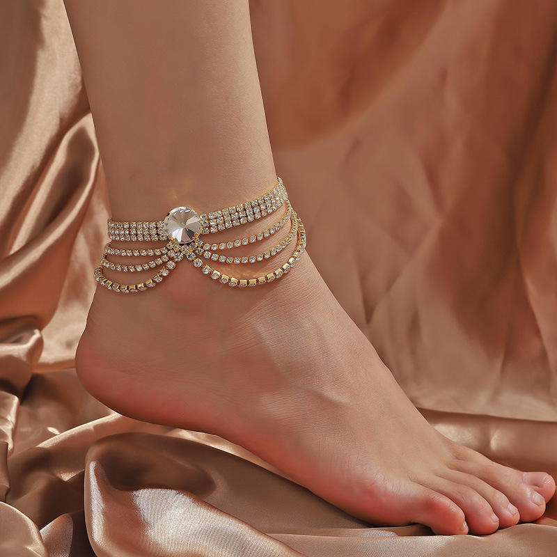 Crystal fringe anklet fashion exaggerated rhinestone anklet