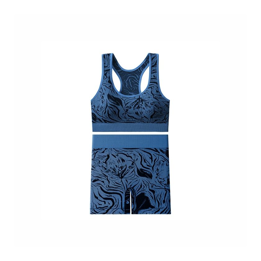 Women's New Yoga Active Wear Set Sports Bra with Wide Shoulder Straps Printed Pattern Two-Piece Yoga Set
