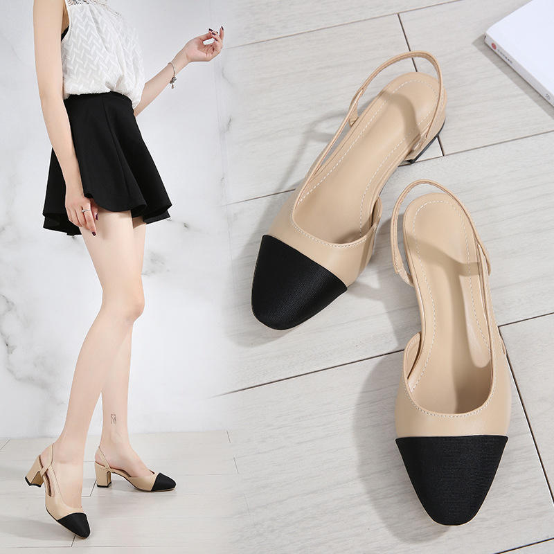 Stiletto Women Stitching Color Square Toe Pu Sandal