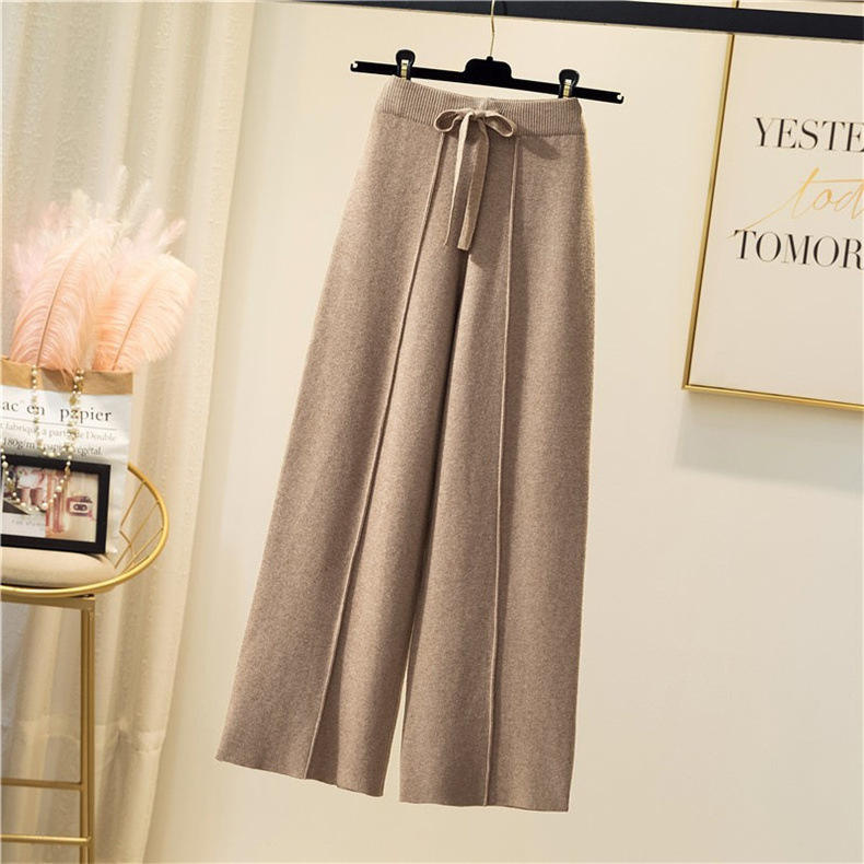 Classical ladies autumn new arrival high waist loose leg solid soft wool pants