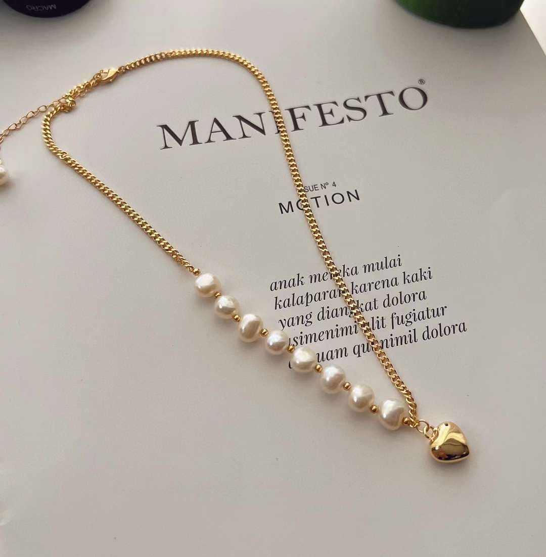 Baroque Love Collar Chain 7-8MM Natural High Quality Baroque Necklace Love Pearls look Jewelry