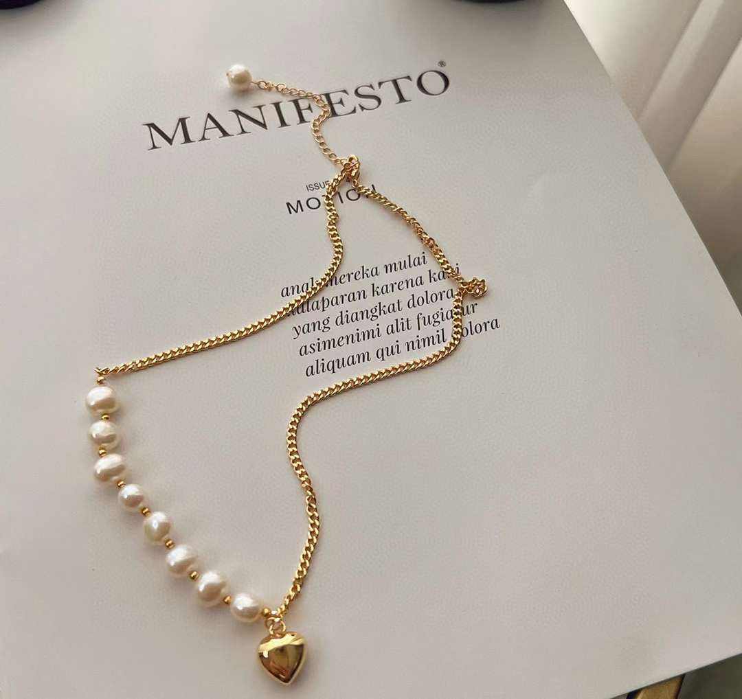 Baroque Love Collar Chain 7-8MM Natural High Quality Baroque Necklace Love Pearls look Jewelry