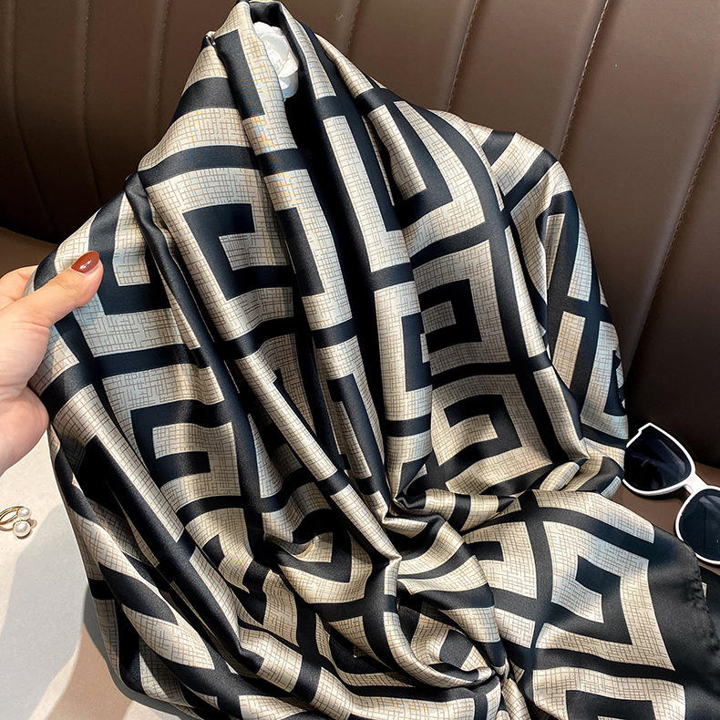 BSBH New Trendy Custom Design Ladies Scarf Digital Print H Pattern Luxury Scarf Silk Square Satin Scarf Summer With Hand Hemmed