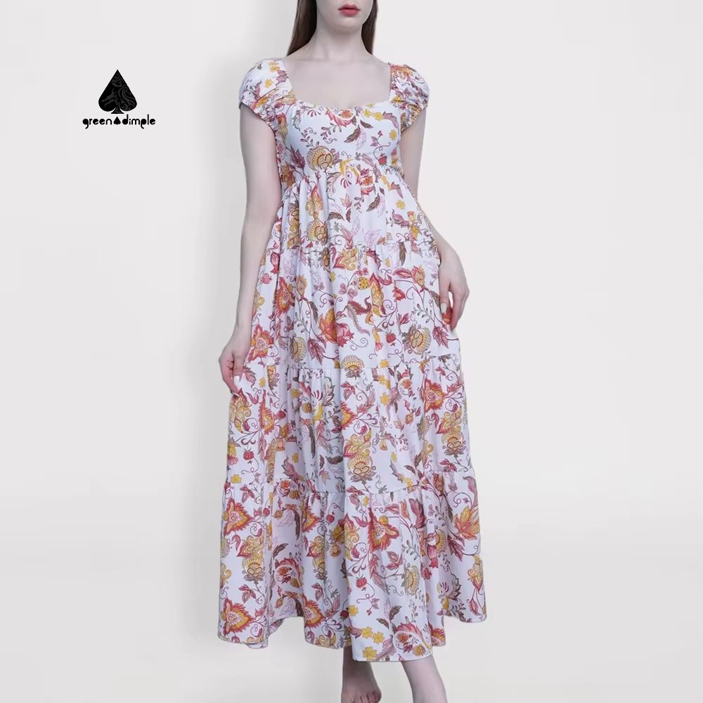 Couture long semi formal prom dress western european medieval plus size elegant lady girls printed horn sleeve cake dress