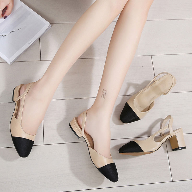 Stiletto Women Stitching Color Square Toe Pu Sandal