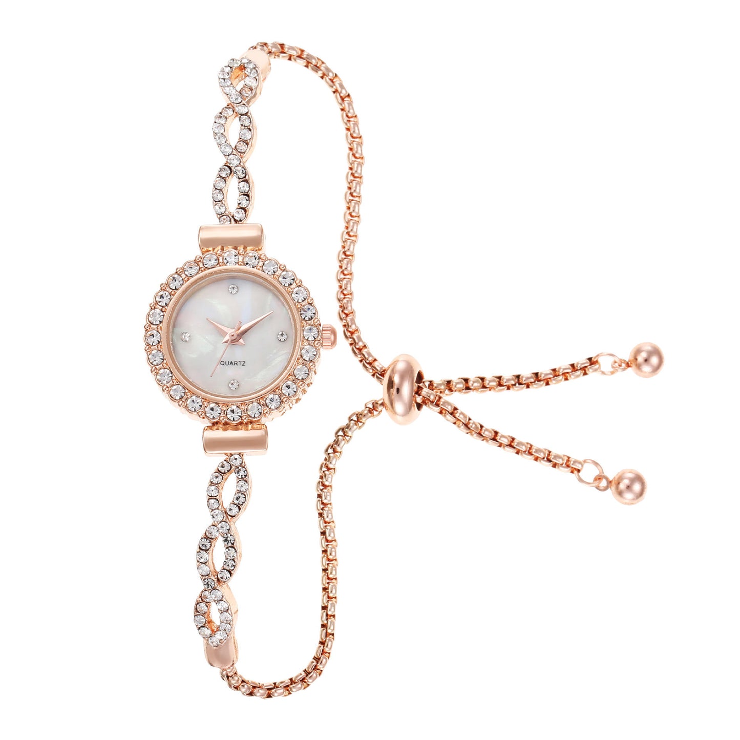 New Fashion Women's Quartz Watch Diamond-Encrusted Ladies Bracelet Adjustable Winding Pattern Free Oval 9mm Buckle