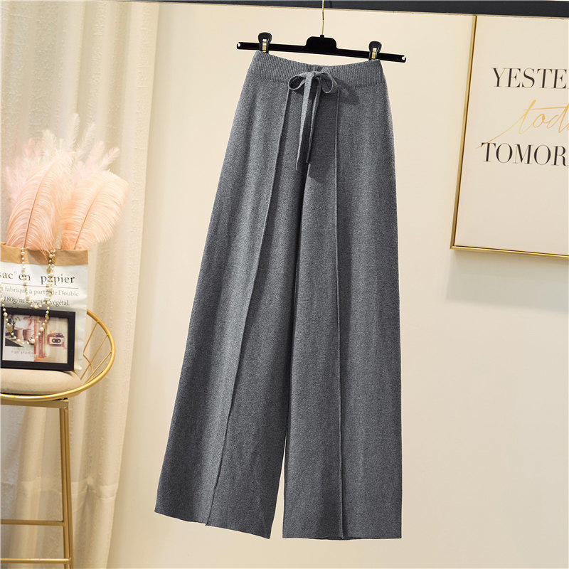Classical ladies autumn new arrival high waist loose leg solid soft wool pants