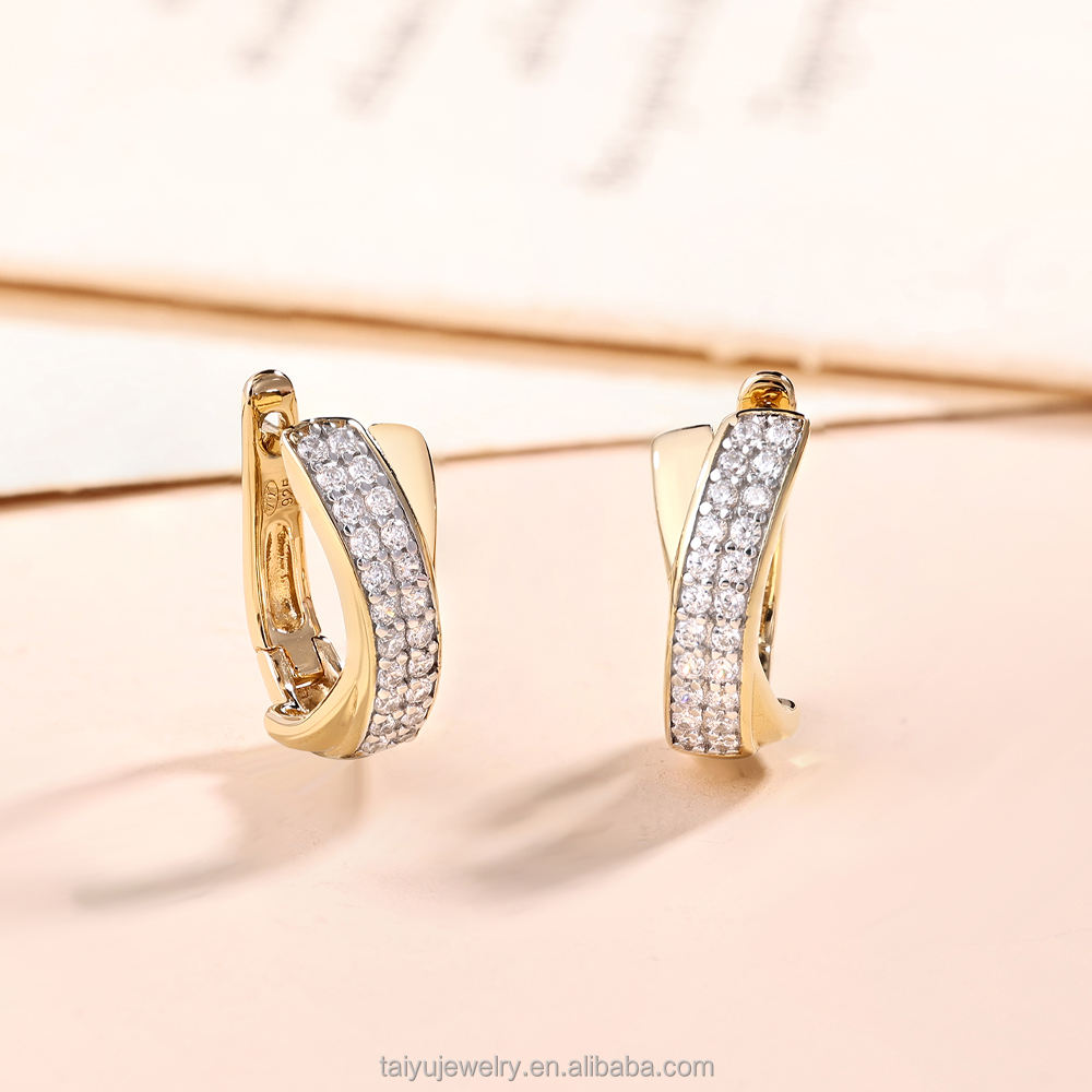 TY Jewelry Wholesale Custom Fashion Jewelry 14k gold plated earrings Diamond Zirconia Exquisite Wedding Bridal Earring For Women