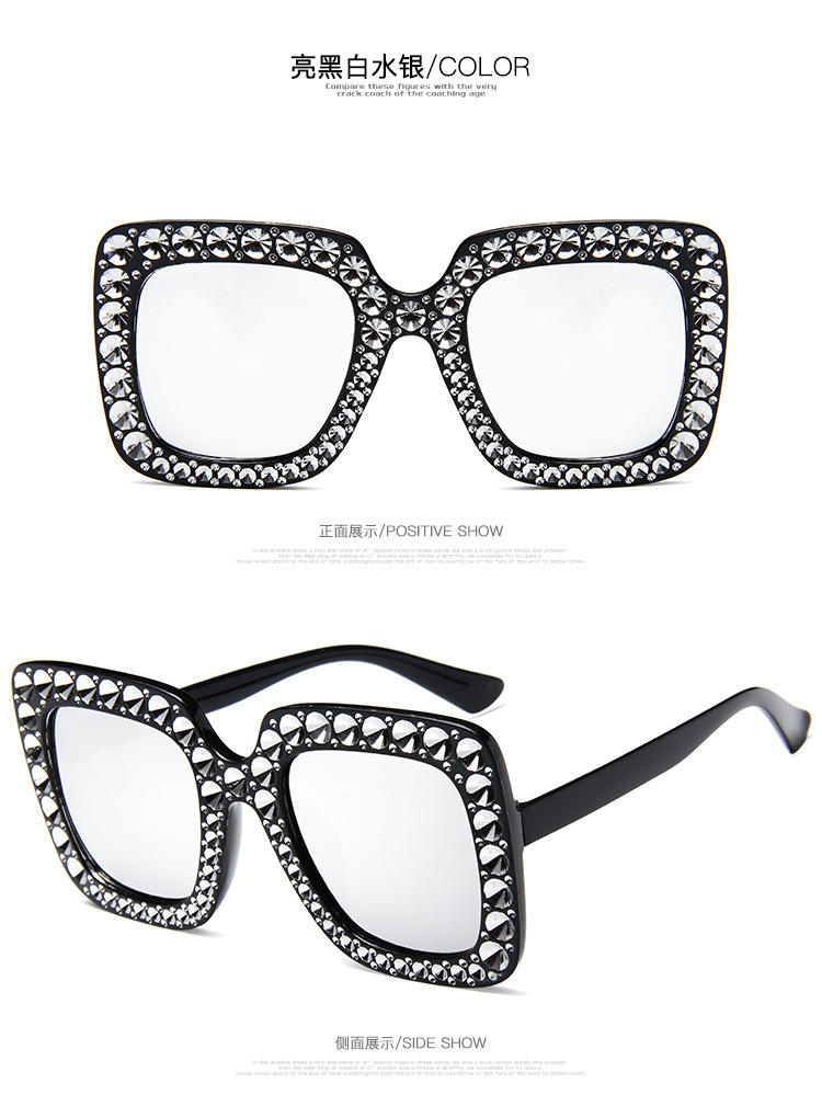 Fashion Rhinestone Square Eyeglasses Frames Shades Women Colorful Eyewear Ladies Sunglasses