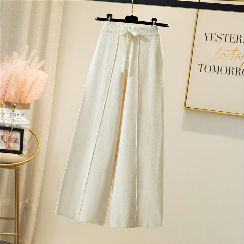 Classical ladies autumn new arrival high waist loose leg solid soft wool pants