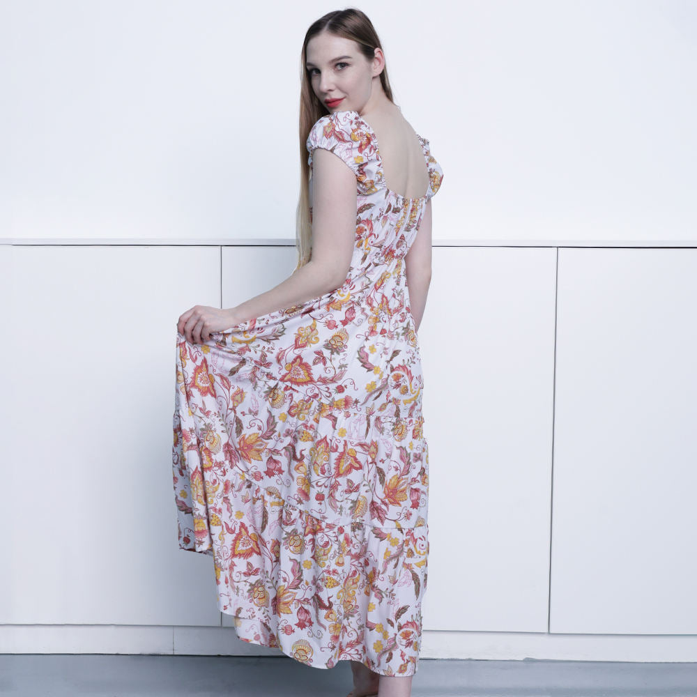 Couture long semi formal prom dress western european medieval plus size elegant lady girls printed horn sleeve cake dress