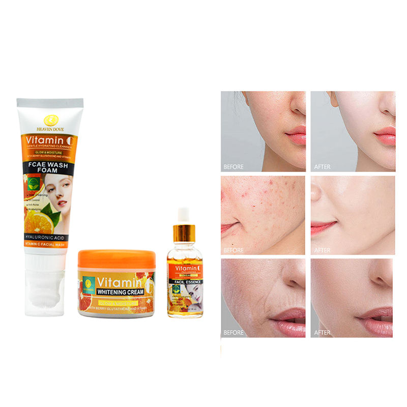 Organic Rejuvenating Anti Aging Whitening Vitamin C Brightening Acne Treatment Skincare Set Korean Skin Care Set