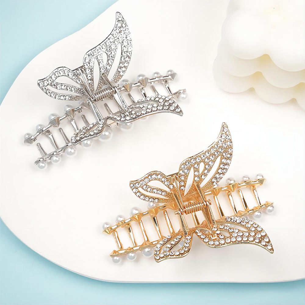 Dawn Star Spot Wholesale Butterfly Pearl Rhinestone Metal Alloy Headdress Hair Claw Clips for Women Girls