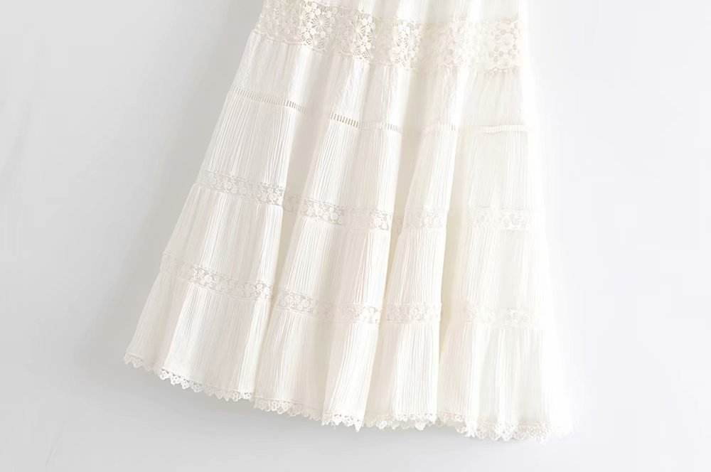 Spring Summer Rayon Latest White Lace women Long Skirt With Tassel
