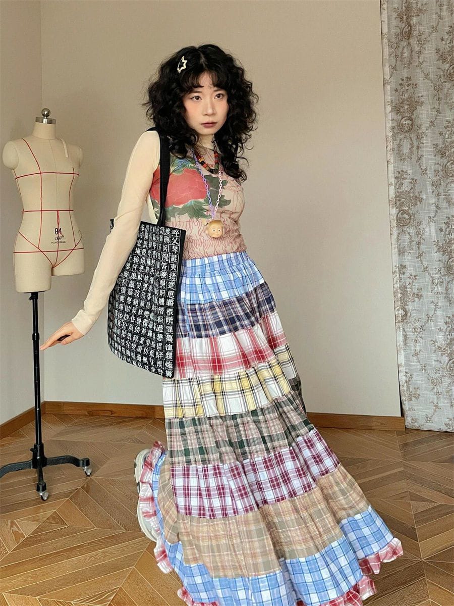 New Arrivals Trending Fashionable Sari Fabric Patch Work Long Skirt for Girls