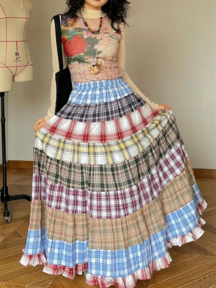 New Arrivals Trending Fashionable Sari Fabric Patch Work Long Skirt for Girls